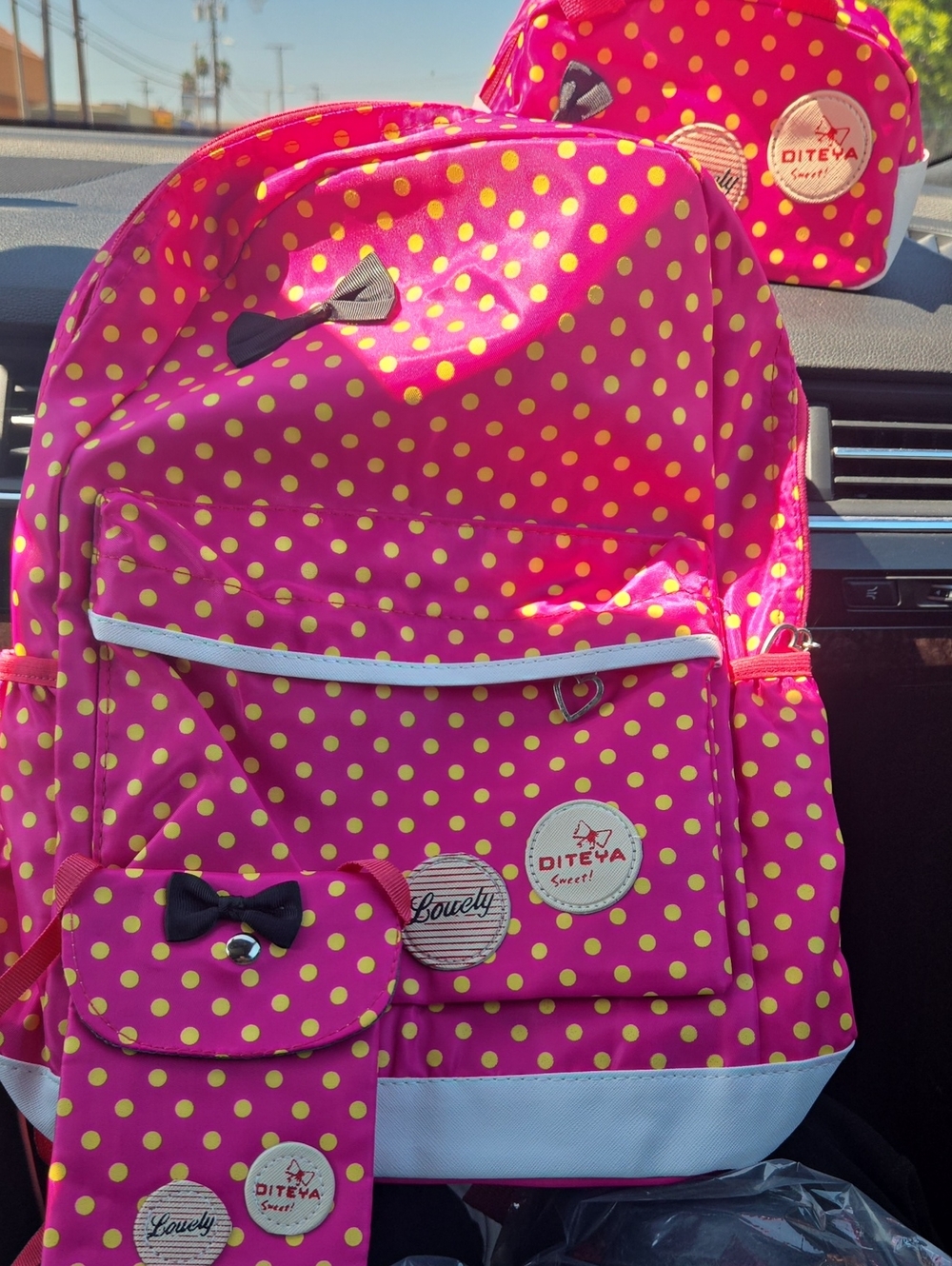 Kids Pink Polka Dot Backpack ,3 Piece Set